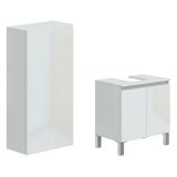 Set Mobili Bagno Bianco Lucido 3 Ripiani 3 Ante, 5 Vani - Vignola