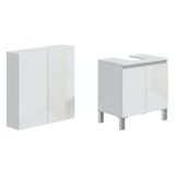 Set Mobili Bagno Bianco Lucido 3 Ripiani 4 Ante, 5 Vani - Gravina