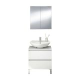 Set Mobili Bagno Bianco Lucido Specchio Incluso 2 Cassetti, 2 Ripiani - Gaiola