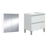 Set Mobili Bagno Bianco Lucido Specchio Incluso 2 Cassetti, 2 Ripiani - Gaiola