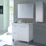 Set Mobili Bagno Bianco Lucido Specchio Incluso 2 Cassetti, 2 Ripiani - Paderna