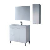 Set Mobili Bagno Bianco Lucido Specchio Incluso 2 Cassetti, 2 Ripiani - Paderna