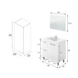 Set Mobili Bagno Bianco Lucido Specchio Incluso 2 Cassetti, 2 Ripiani - Paderna