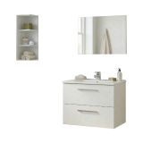 Set Mobili Bagno Bianco Lucido Specchio Incluso 2 Cassetti, 2 Ripiani - Plassas