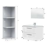 Set Mobili Bagno Bianco Lucido Specchio Incluso 2 Cassetti, 2 Ripiani - Plassas