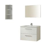 Set Mobili Bagno Bianco Lucido Specchio Incluso 2 Cassetti, 2 Ripiani - Plassas