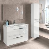 Set Mobili Bagno Bianco Lucido Specchio Incluso 2 Cassetti, 2 Ripiani - Ricadi