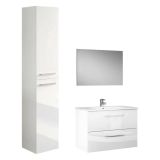 Set Mobili Bagno Bianco Lucido Specchio Incluso 2 Cassetti, 2 Ripiani - Ricadi