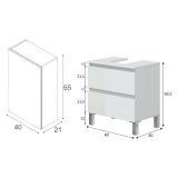 Set Mobili Bagno Bianco Lucido Specchio Incluso 2 Cassetti, 2 Ripiani - Tuscania