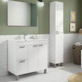 Set Mobili Bagno Bianco Lucido Specchio Incluso 2 Cassetti, 3 Ripiani - Liona