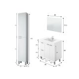 Set Mobili Bagno Bianco Lucido Specchio Incluso 2 Cassetti, 3 Ripiani - Liona