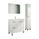 Set Mobili Bagno Bianco Lucido Specchio Incluso 2 Cassetti, 3 Ripiani - Liona