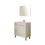 Set Mobili Bagno Bianco Lucido Specchio Incluso 2 Cassetti, 3 Ripiani - Trecase