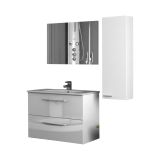 Set Mobili Bagno Bianco Lucido Specchio Incluso 2 Cassetti, un Ripiano - Possagno
