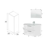 Set Mobili Bagno Bianco Lucido Specchio Incluso 2 Cassetti, un Ripiano - Possagno