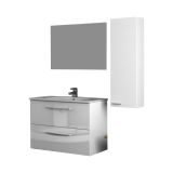 Set Mobili Bagno Bianco Lucido Specchio Incluso 2 Cassetti, un Ripiano - Possagno