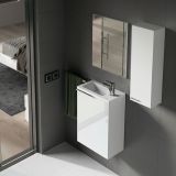 Set Mobili Bagno Bianco Lucido Specchio Incluso 2 Ripiani, 2 Ante - Casarano