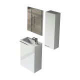 Set Mobili Bagno Bianco Lucido Specchio Incluso 2 Ripiani, 2 Ante - Casarano