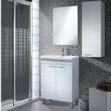 Set Mobili Bagno Bianco Lucido Specchio Incluso 2 Ripiani, 3 Ante - Fenile