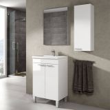 Set Mobili Bagno Bianco Lucido Specchio Incluso 2 Ripiani, 3 Ante - Fenile