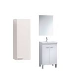Set Mobili Bagno Bianco Lucido Specchio Incluso 2 Ripiani, 3 Ante - Fenile
