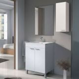 Set Mobili Bagno Bianco Lucido Specchio Incluso 2 Ripiani, 3 Ante - Mamoiada