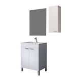 Set Mobili Bagno Bianco Lucido Specchio Incluso 2 Ripiani, 3 Ante - Mamoiada