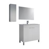 Set Mobili Bagno Bianco Lucido Specchio Incluso 2 Ripiani, 3 Ante - Suvereto