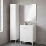 Set Mobili Bagno Bianco Lucido Specchio Incluso 2 Ripiani, 4 Ante - Dossena