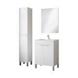Set Mobili Bagno Bianco Lucido Specchio Incluso 2 Ripiani, 4 Ante - Dossena