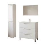 Set Mobili Bagno Bianco Lucido Specchio Incluso 3 Cassetti, 2 Ripiani - Berici