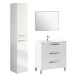 Set Mobili Bagno Bianco Lucido Specchio Incluso 3 Cassetti, 2 Ripiani - Berici
