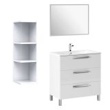 Set Mobili Bagno Bianco Lucido Specchio Incluso 3 Cassetti, 2 Ripiani - Sesto