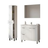 Set Mobili Bagno Bianco Lucido Specchio Incluso 3 Cassetti, 3 Ripiani - Lomello