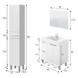 Set Mobili Bagno Bianco Lucido Specchio Incluso 3 Cassetti, 3 Ripiani - Lomello