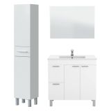 Set Mobili Bagno Bianco Lucido Specchio Incluso 3 Cassetti, 3 Ripiani - Lomello