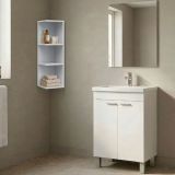 Set Mobili Bagno Bianco Lucido Specchio Incluso 3 Ripiani, 2 Ante - Furtei