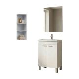Set Mobili Bagno Bianco Lucido Specchio Incluso 3 Ripiani, 2 Ante - Furtei