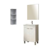 Set Mobili Bagno Bianco Lucido Specchio Incluso 3 Ripiani, 2 Ante - Furtei