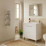 Set Mobili Bagno Bianco Lucido Specchio Incluso 3 Ripiani, 2 Ante - Leggiuno