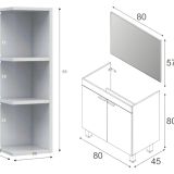 Set Mobili Bagno Bianco Lucido Specchio Incluso 3 Ripiani, 2 Ante - Leggiuno