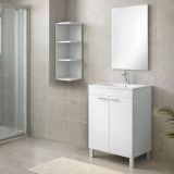 Set Mobili Bagno Bianco Lucido Specchio Incluso 3 Ripiani, 2 Ante - Sorrento