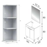Set Mobili Bagno Bianco Lucido Specchio Incluso 3 Ripiani, 2 Ante - Sorrento