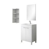 Set Mobili Bagno Bianco Lucido Specchio Incluso 3 Ripiani, 2 Ante - Sorrento