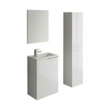 Set Mobili Bagno Bianco Lucido Specchio Incluso 3 Ripiani, 3 Ante - Caiolo