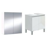 Set Mobili Bagno Bianco Lucido Specchio Incluso 3 Ripiani, 4 Ante - Vobbia