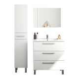 Set Mobili Bagno Bianco Lucido Specchio Incluso 4 Cassetti, 2 Ripiani - Florinas