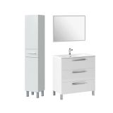 Set Mobili Bagno Bianco Lucido Specchio Incluso 4 Cassetti, 2 Ripiani - Florinas