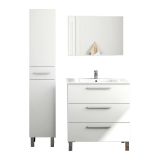 Set Mobili Bagno Bianco Lucido Specchio Incluso 4 Cassetti, 2 Ripiani - Florinas