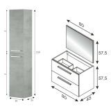 Set Mobili Bagno Grigio Cemento Specchio Incluso 2 Cassetti, 2 Ripiani - Ricadi